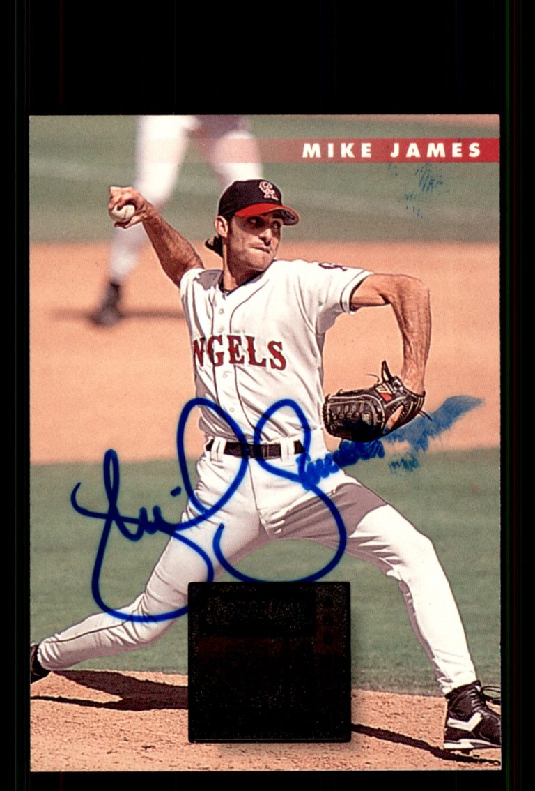 Signed Baseball Card Auto Mike James 1996 Donruss #257 California Angels