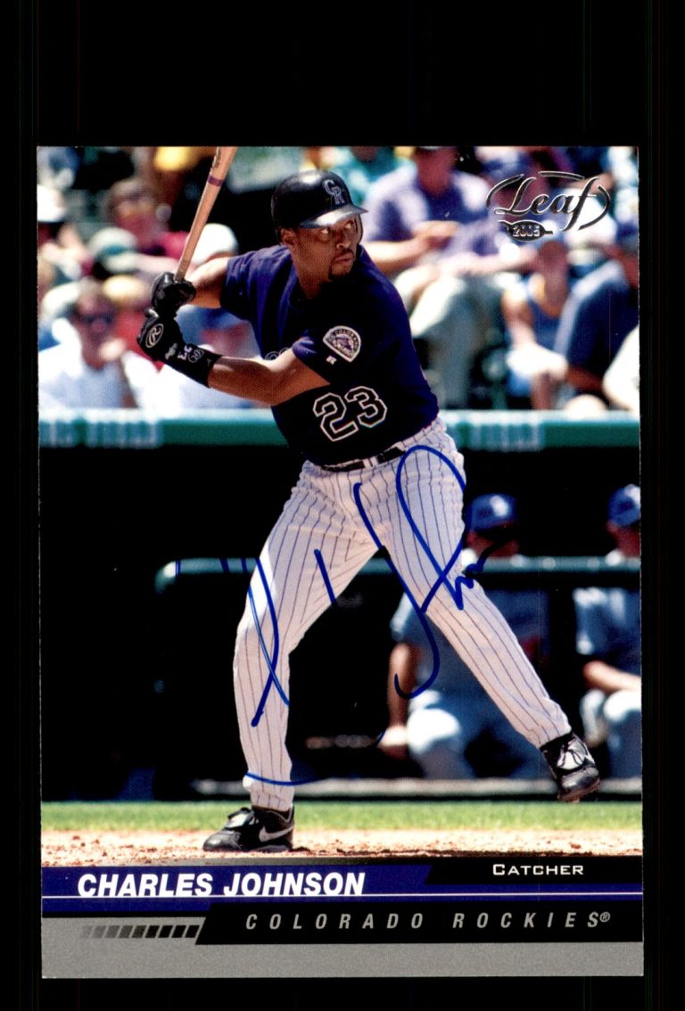 Signed Baseball Card Auto Charles Johnson 2005 Leaf #65 Rockies