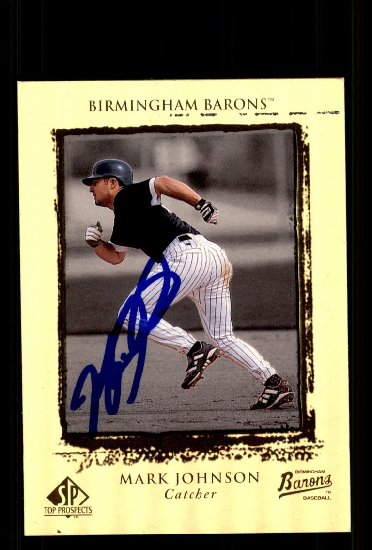 Signed Baseball Card Auto Mark Johnson 1999 SP Top Prospects #61 Barons