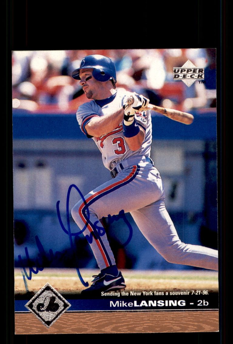 Signed Baseball Card Auto Mike Lansing 1997 Upper Deck #428 Expos