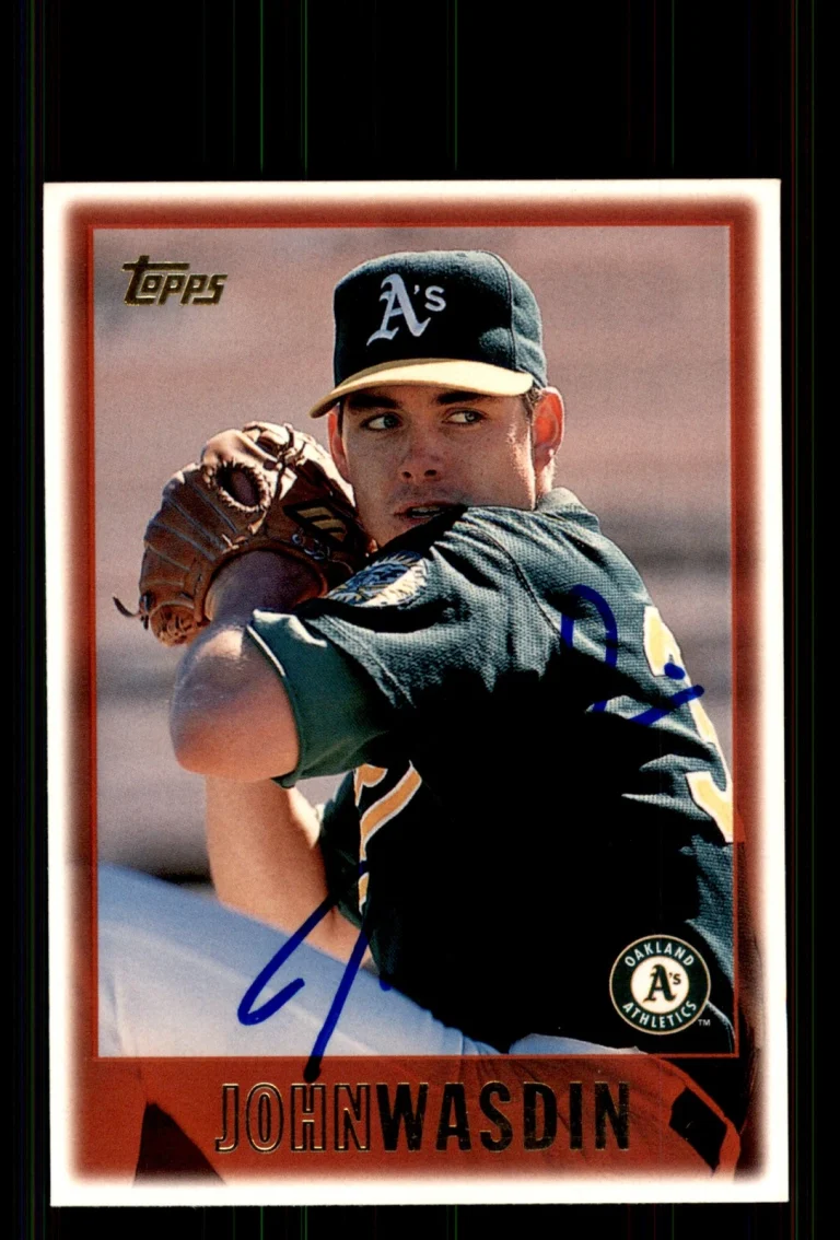 Signed Baseball Card Auto John Wasdin 1997 Topps #448 Oakland Athletics