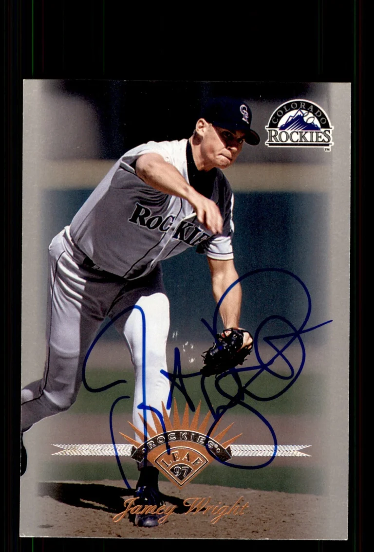 Signed Baseball Card Auto Jamey Wright 1997 Leaf #86 Colorado Rockies