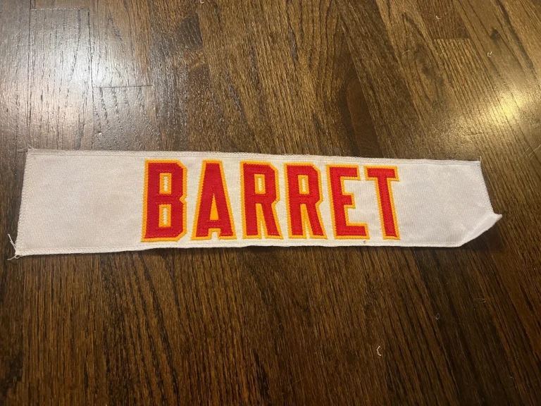 KANSAS CITY CHIEFS GAME USED ? TEAM ISSUED JERSEY NAMEPLATE NFL FOOTBALL BARRET