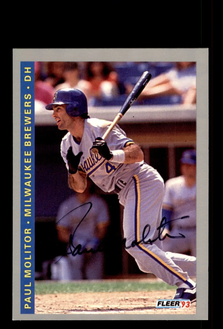 Signed Baseball Card Auto Paul Molitor 1993 Fleer #254 Milwaukee Brewers