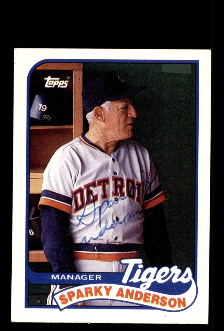 Signed Baseball Card Auto Sparky Anderson 1989 Topps #193 Detroit Tigers