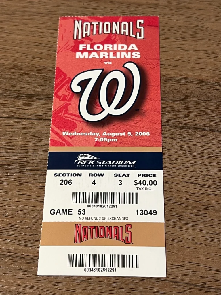 Baseball Ticket 2006 BRANDON HARPER MLB DEBUT WASHINGTON NATIONALS