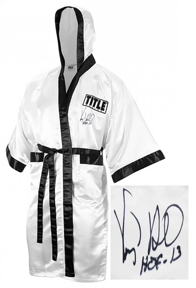 Virgil Hill Signed Title White Full Length Boxing Robe w/HOF'13 - SCHWARTZ COA