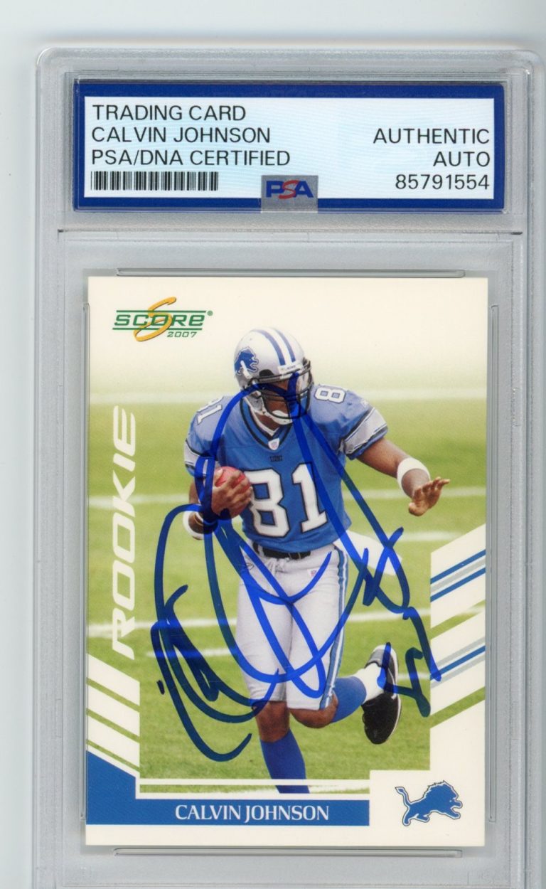 Signed Football Card Auto Calvin Johnson 2007 Score #351 Lions RC PSA/DNA