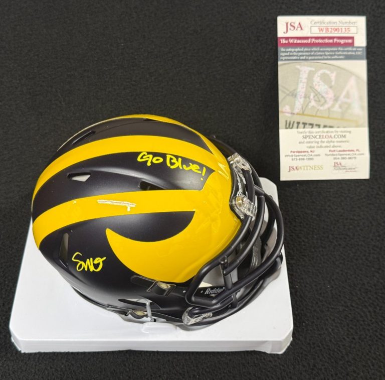 Semaj Morgan Signed & Inscribed Michigan Wolverines Mini Helmet JSA COA