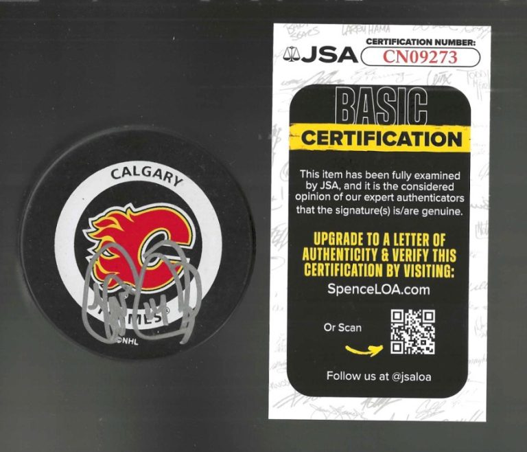 Theo Fleury Signed Calgary Flames Orange Back Official Game Puck JSA COA