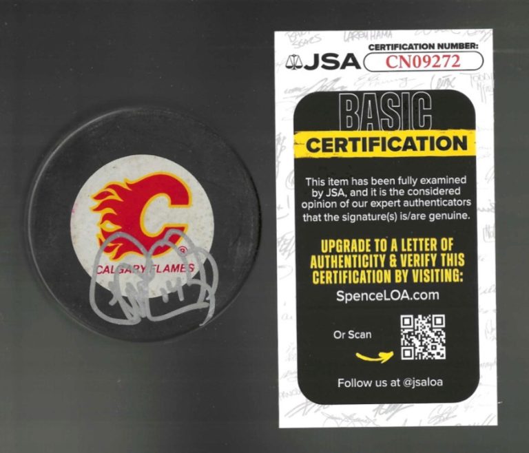 Theo Fleury Signed Calgary Flames Trench Official Game Puck JSA COA