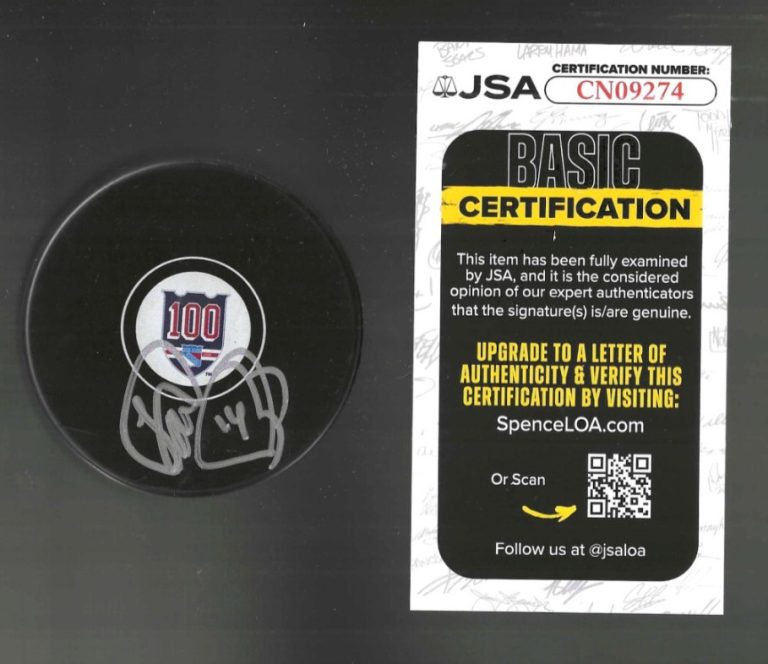 Theo Fleury Signed New York Rangers Centennial 100 Puck JSA COA