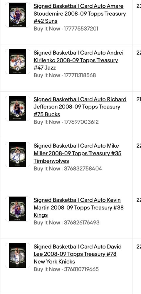 Signed Basketball Autos 2008-09 Topps Treasury - RESERVED FOR BUYER 1/2