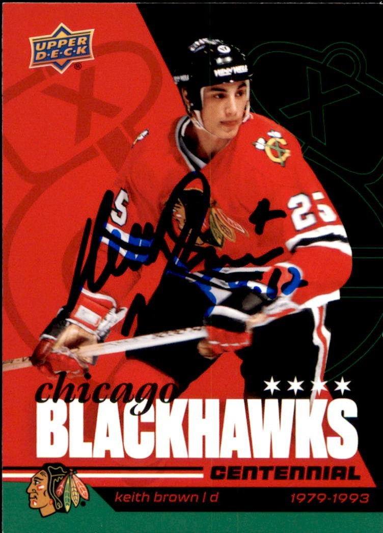 Keith Brown Signed 2025/26 Upper Deck Blackhawks Centennial Green Card #80