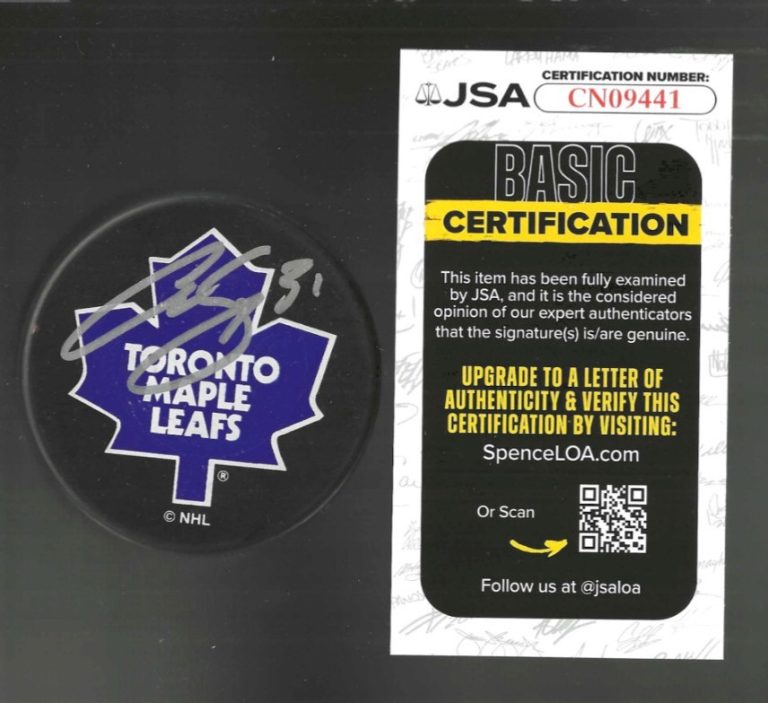 Curtis Joseph Signed Toronto Maple Leafs Ravens Athletic Puck JSA COA
