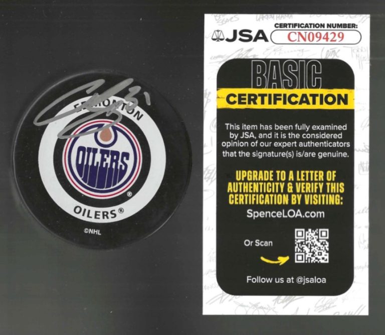 Curtis Joseph Signed Edmonton Oilers Official Game Puck JSA COA
