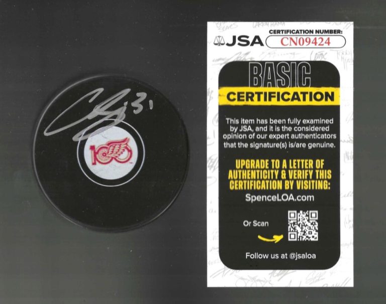 Curtis Joseph Signed Detroit Red Wings Centennial 100 Puck JSA COA