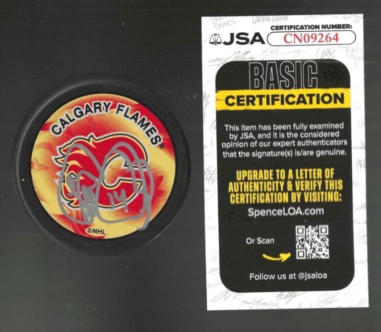 Theo Fleury Signed Calgary Flames Souvenir Puck JSA COA