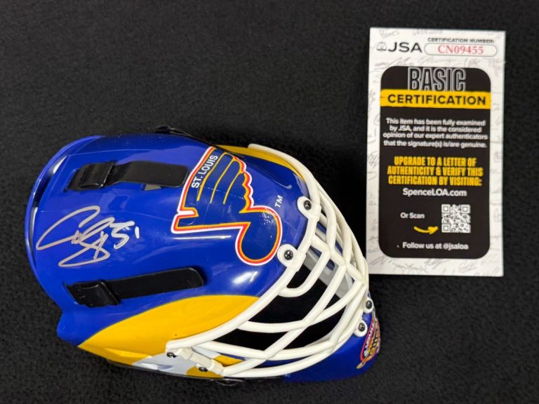 Curtis Joseph Signed St Louis Blues Riddell Mini Goalie Mask JSA COA