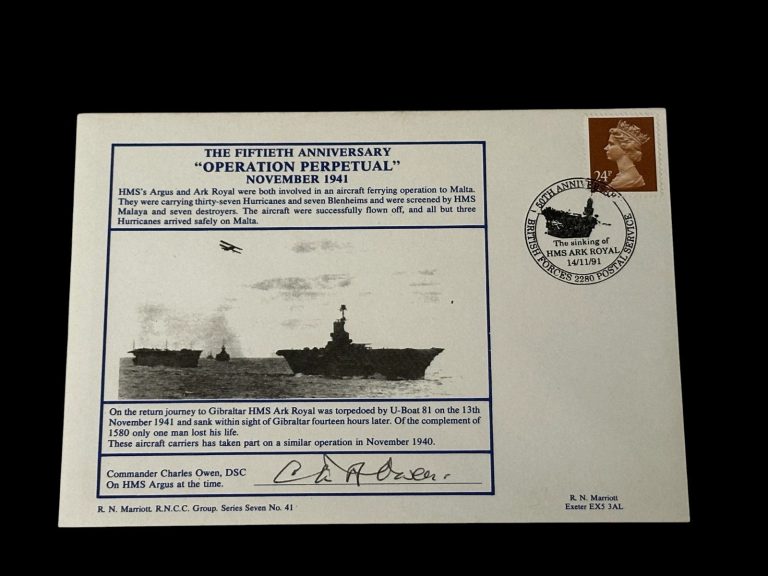 Commander Charles Owen HMS Argus Operation Perpetual WWII War Signed Autograph