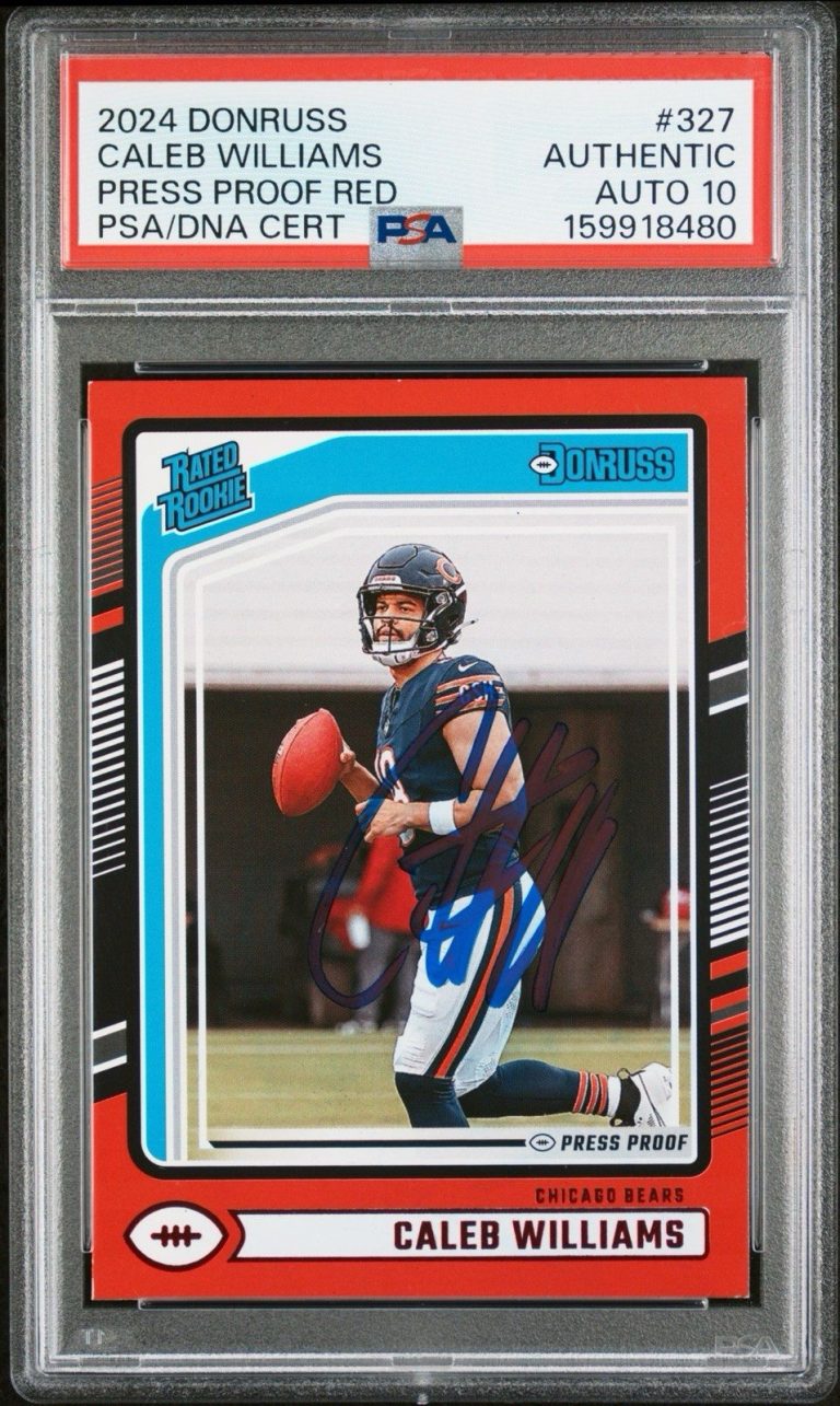 2024 PANINI DONRUSS #327 CALEB WILLIAMS PRESS PROOF RED AUTO PSA 10 Chicago Bear