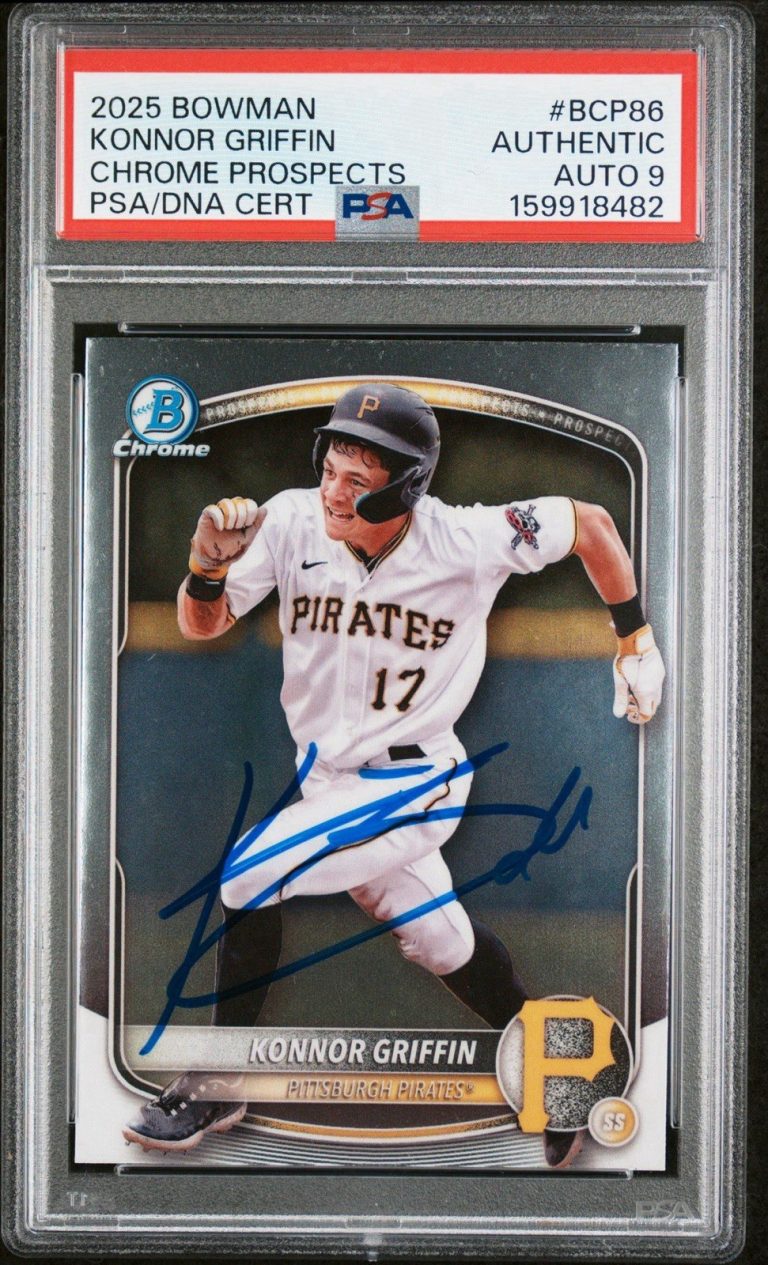 2025 BOWMAN CHROME PROSPECTS #BCP86 KONNOR GRIFFIN AUTO PSA 9 Pittsburgh Pirates