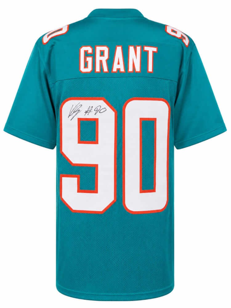 Kenneth Grant (DOLPHINS) Signed Teal Custom Football Jersey - (SCHWARTZ COA)
