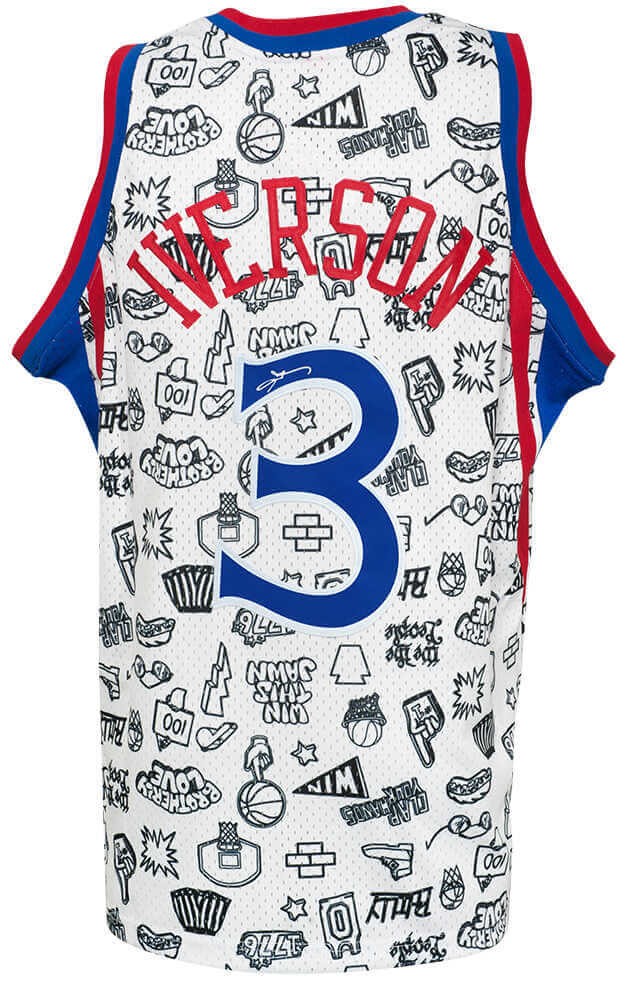 Allen Iverson Signed 76ers White Doodle M&N Swingman Basketball Jersey -(SS COA)