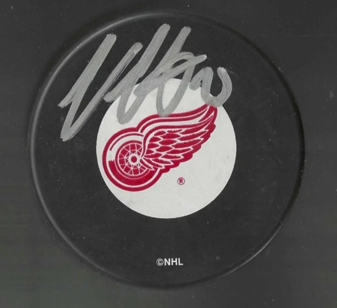 Ville Husso Signed Detroit Red Wings Large Logo Puck