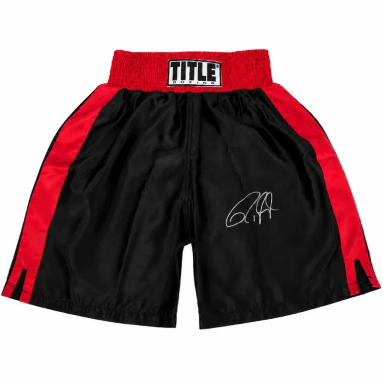 Roy Jones Jr. Signed Title Black With Red Trim Boxing Trunks - (SCHWARTZ COA)