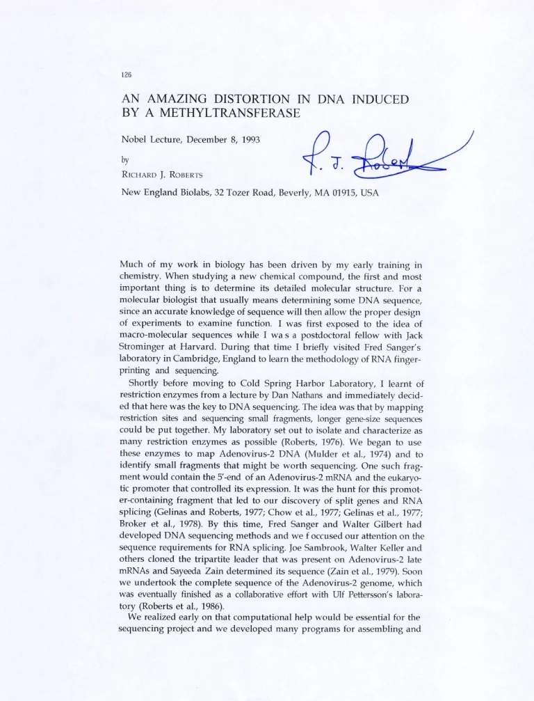 Richard J. Roberts Nobel Prize Medicine Eukaryotic DNA Signed Autograph Lecture