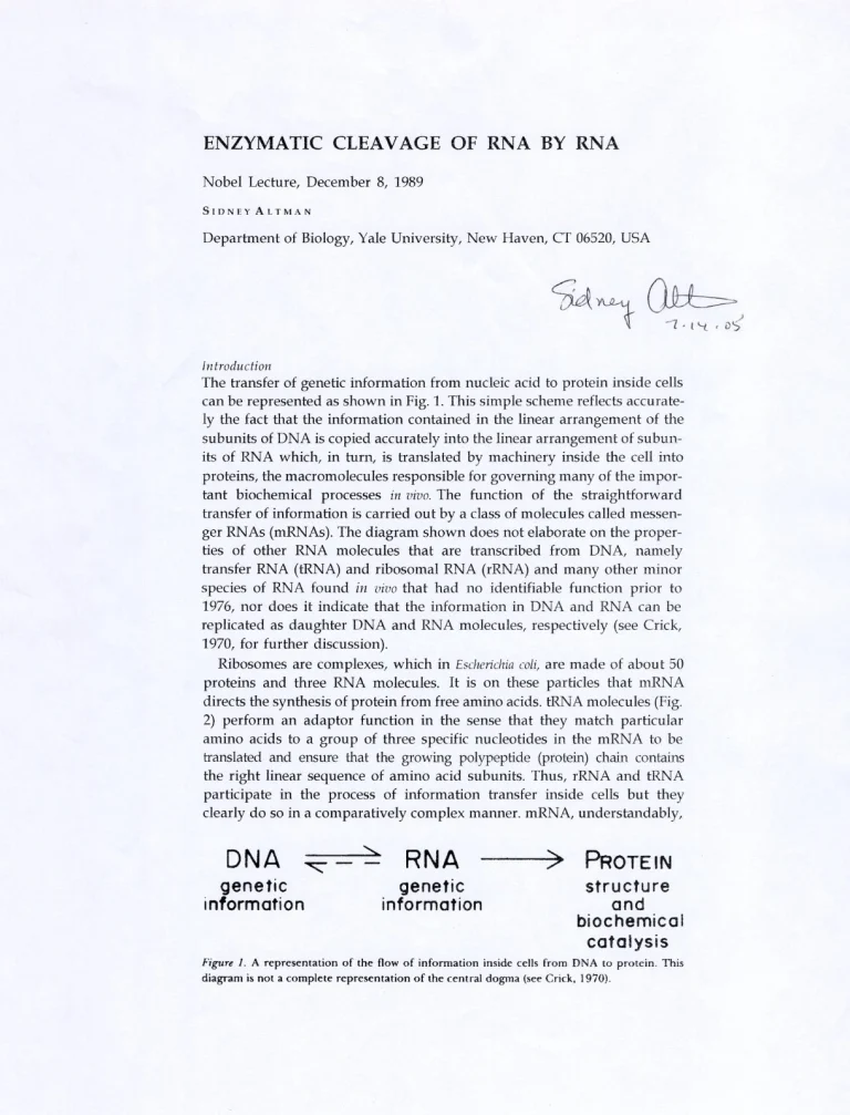 Sidney Altman Nobel Prize Chemistry Catalytic RNA Signed Autograph Lecture