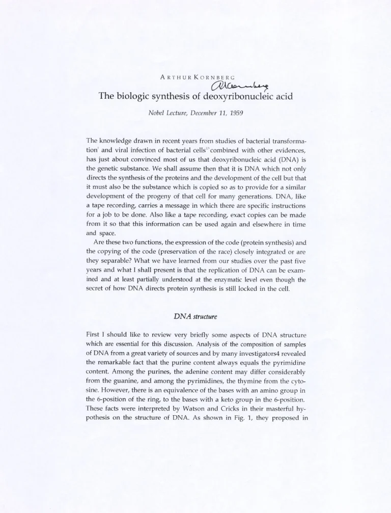 Arthur Kornberg Nobel Prize Medicine Ribonucleic Acid Signed Autograph Lecture