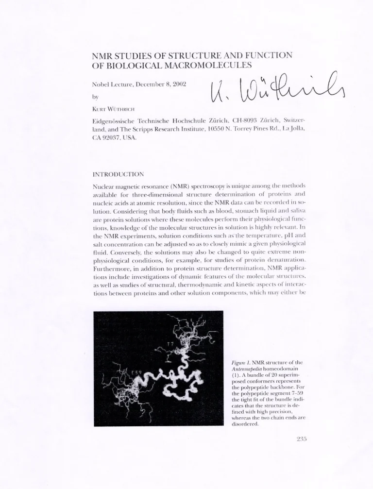 Kurt Wuthrich Nobel Prize Chemistry Nuclear Magnetic Signed Autograph Lecture