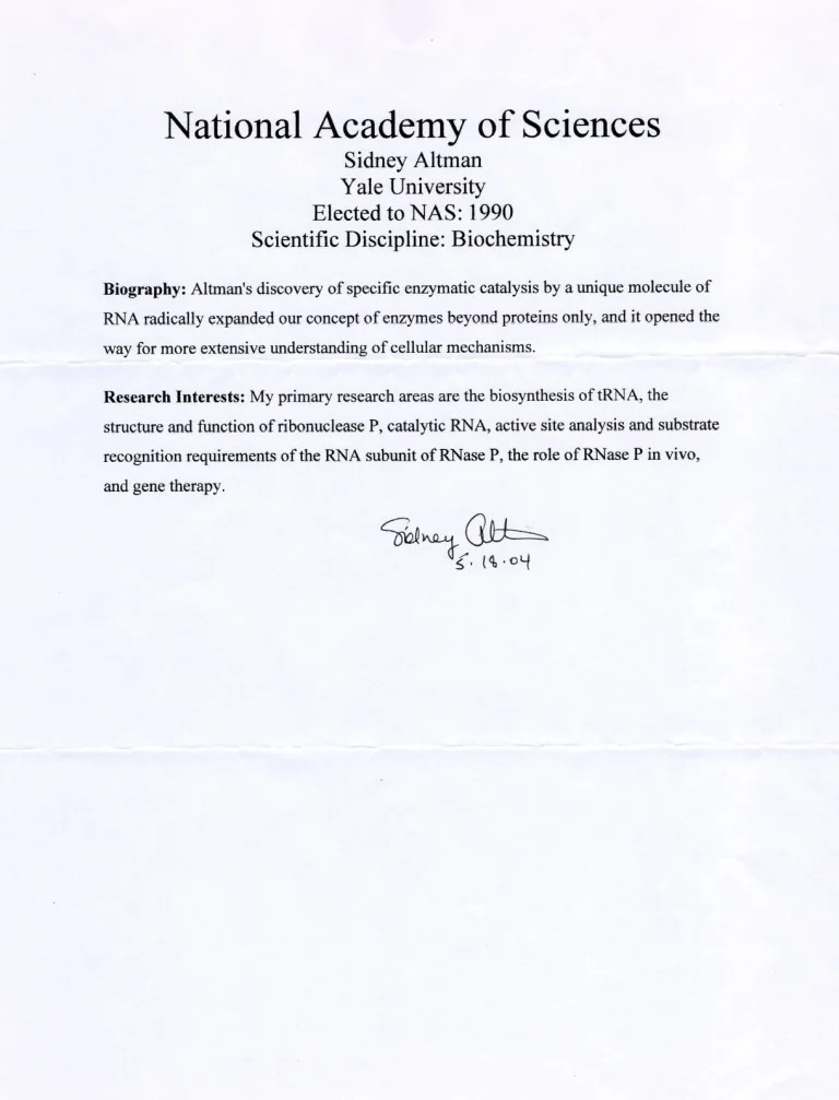 Sidney Altman Molecular Biologist 1989 Nobel Prize Chemistry Signed Autograph