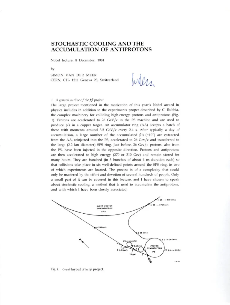 Simon van der Meer Nobel Prize Physics W and Z Particle Signed Autograph Lecture