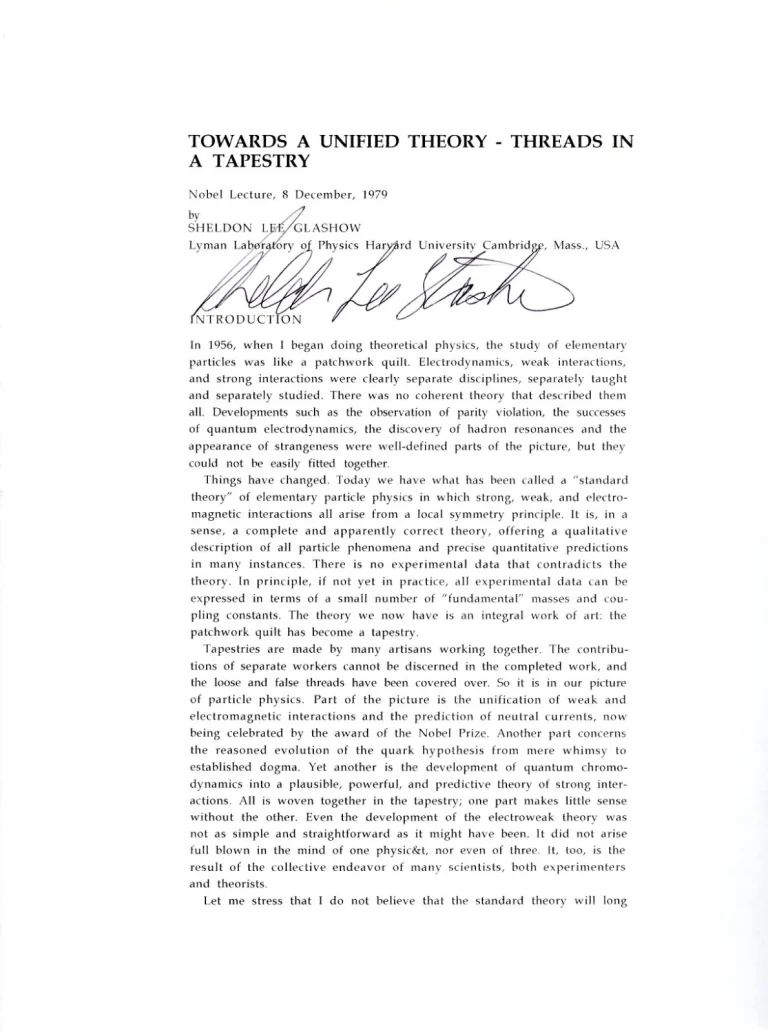 Sheldon Glashow Nobel Prize Physics Electroweak Signed Autograph Lecture