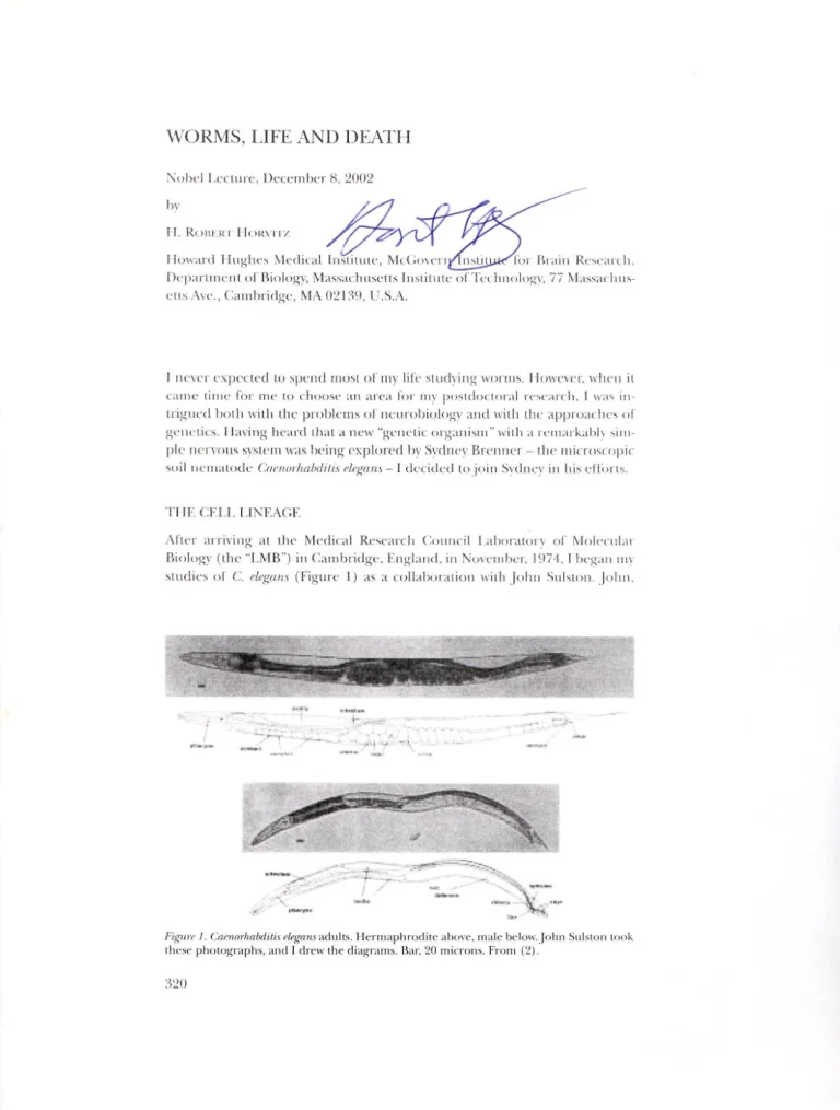 H. Robert Horvitz Nobel Prize Medicine Nematode Worm Signed Autograph Lecture
