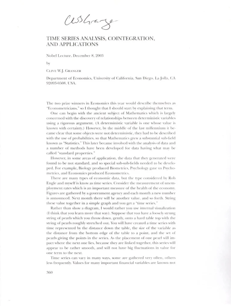 Clive Granger Nobel Prize Economics Cointegration Signed Autograph Lecture