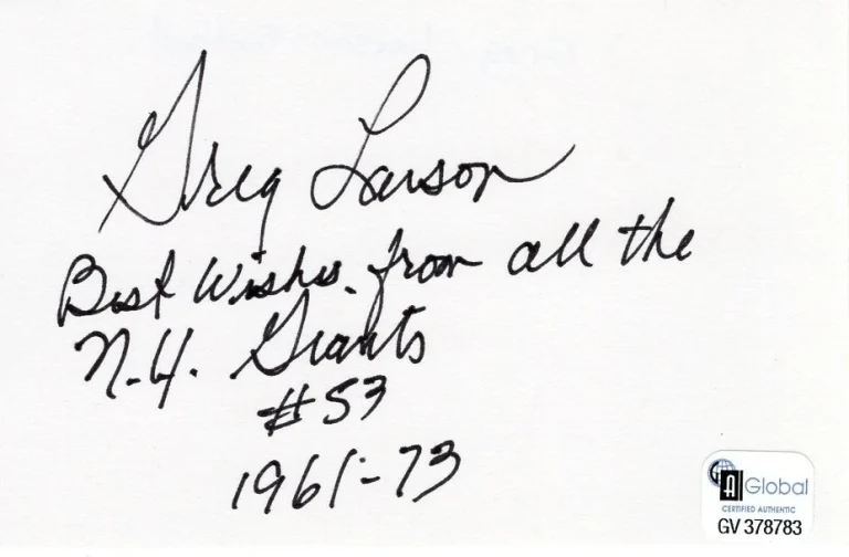 Greg Larson NY New York Giants Minnesota Golden Gophers Signed Autograph GAI