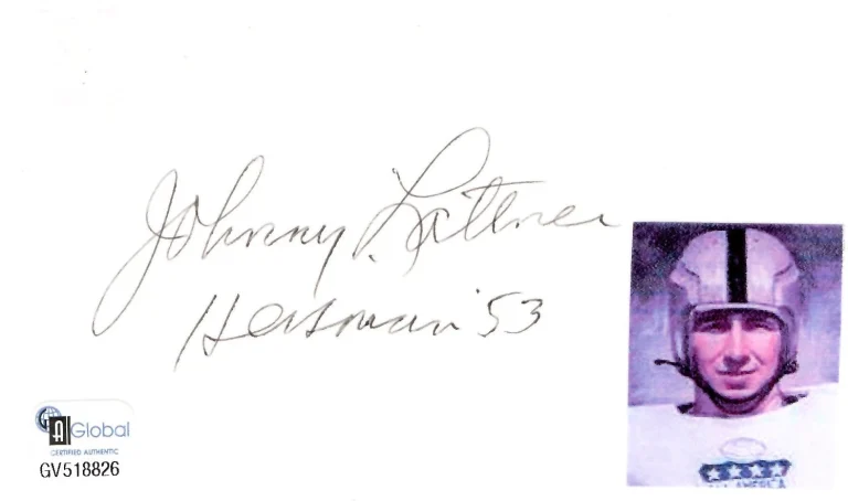 Johnny Lattner Notre Dame Heisman HOF Pittsburgh Steeler Signed Autograph GAI