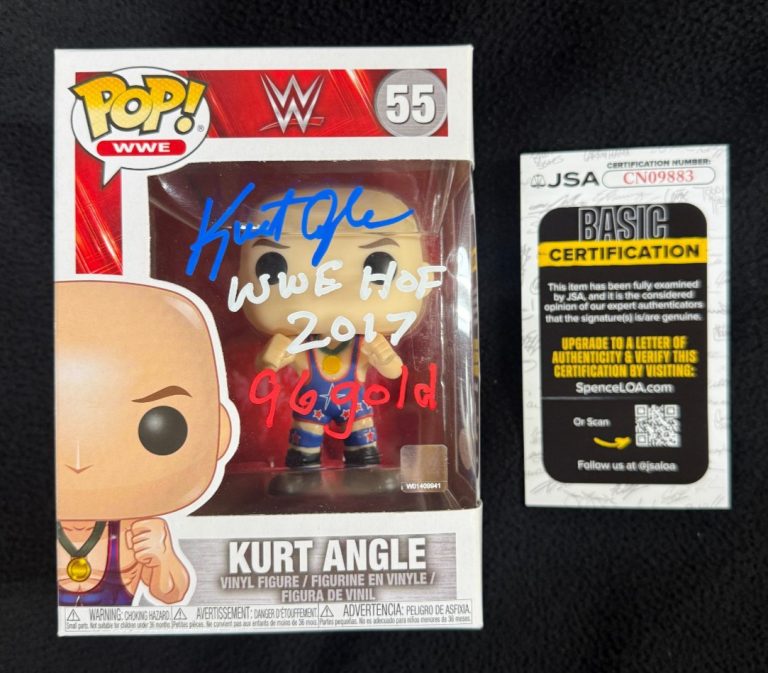 Kurt Angle Red White & Blue Signed Inscribed WWE Funko Pop Figure #55 JSA COA