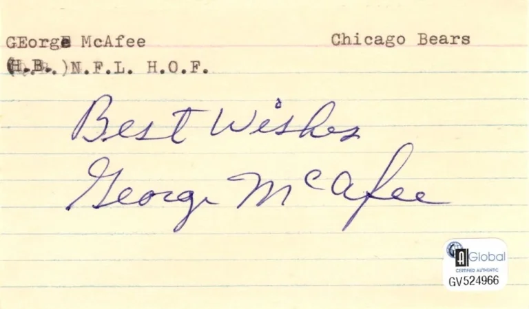 George Mcafee Chicago Bears Duke Blue Devils HOF Signed Autograph GAI