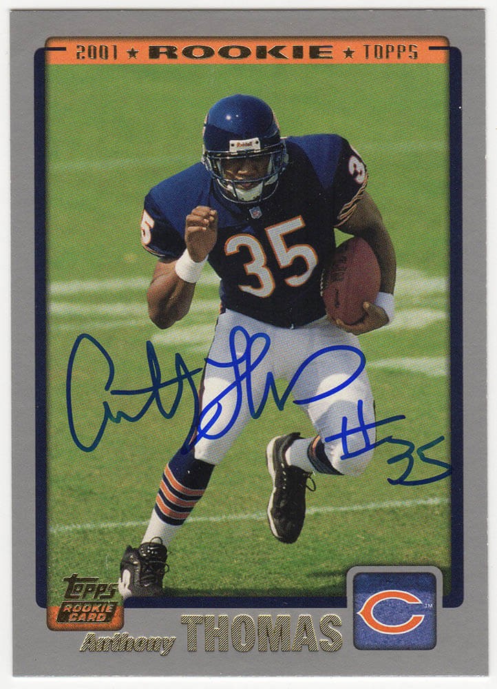 Anthony Thomas Signed Bears 2001 Topps Rookie Football Card #358 -(SCHWARTZ COA)