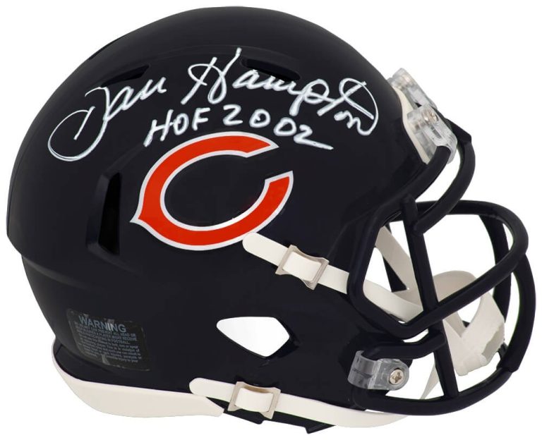Dan Hampton Signed Bears Riddell Speed Mini Helmet w/HOF - (White Ink) -(SS COA)