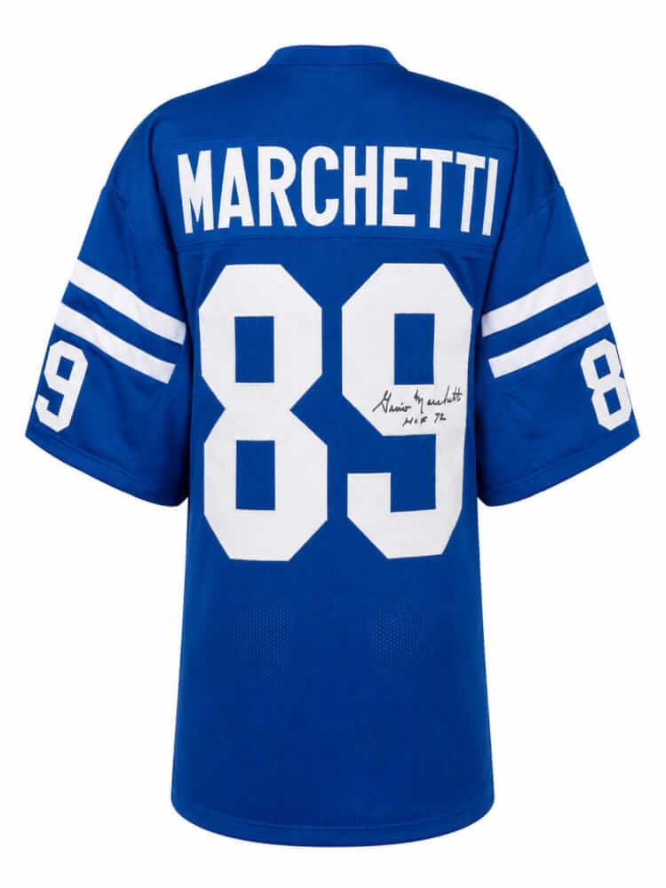 Gino Marchetti Signed Blue T/B Custom Football Jersey w/HOF'72 - (SCHWARTZ COA)
