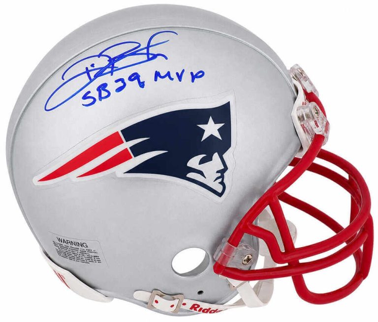 Deion Branch Signed Patriots Riddell (VSR4) Mini Helmet w/SB MVP -(SCHWARTZ COA)
