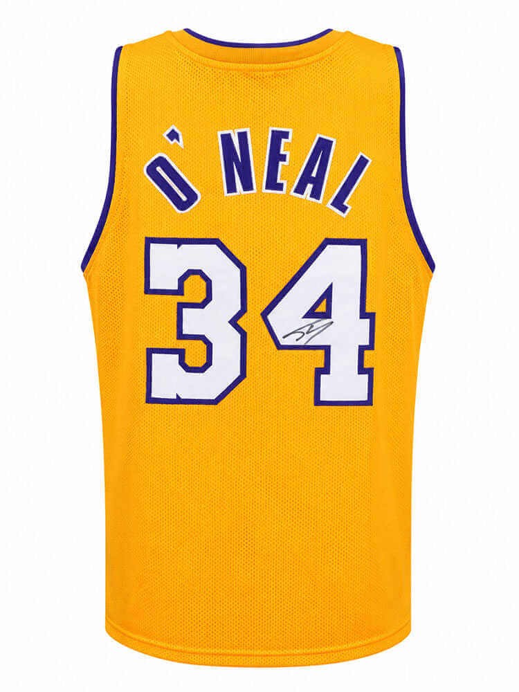 Shaquille O'Neal Signed Gold Throwback Custom Basketball Jersey - (SCHWARTZ COA)