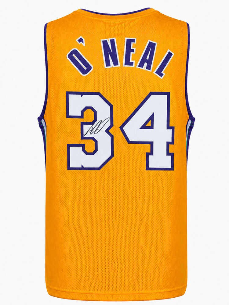 Shaquille O'Neal (LAKERS) Signed Gold T/B Custom Basketball Jersey -SCHWARTZ COA