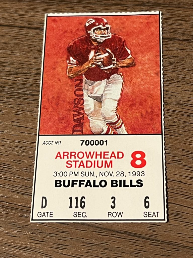 VTG FOOTBALL TICKET KANSAS CITY CHIEFS BUFFALO BILLS 11/28 1993